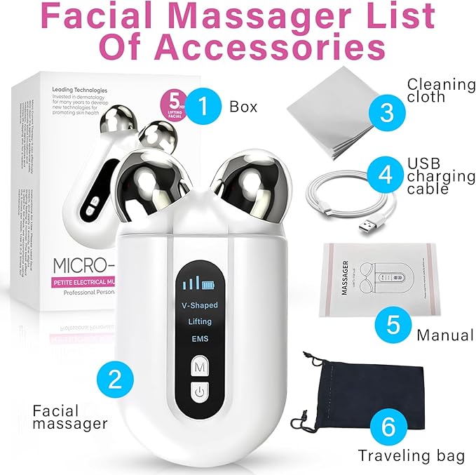 Microcurrent Facial Device, Professional Anti-Aging Skin Tightening Machine with Red Light, Microcurrent Facial Roller for Instant Face Sculpting & Toning, Jawline Defining & Eye De-Puffing