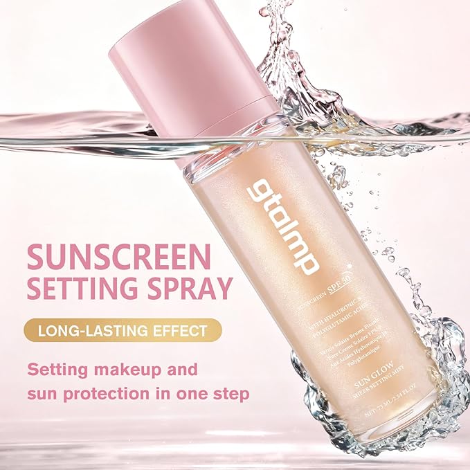 Sheer Setting Mist Sunscreen SPF 50, Glitter Body & Face Sunscreen Spray, Weightless, Fast Drying Setting Spray for a Hydrated, Dewy Finish, Beach, Festival, Summer Vacation (2 Pack)