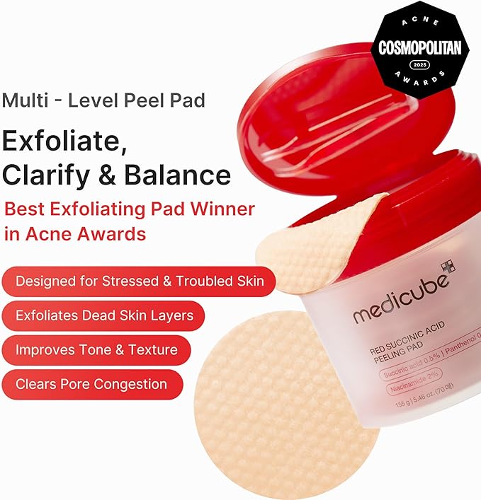 medicube Clarifying Pad & Soothing Cream Duo: Red Succinic Acid Pad and 3H Daily Daily Moisturizer | Gentle Exfoliation for Clearer, Radiant Skin | Balance & Comfort Care Routine