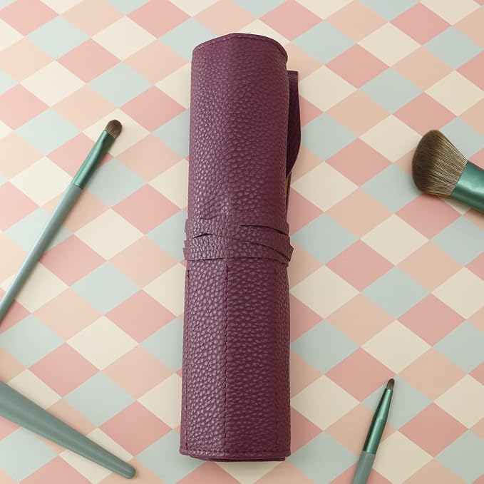 Bird&Fish Makeup Brush Case Travel, makeup brush case roll up,brush holder makeup,Holder Organizer Brushes Pouch Cosmetic Bag for Travel，Rolling Bag Storage Case PU Leather