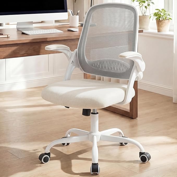 NEO Chair Office Chair Gaming Desk Computer Mesh Ergonomic Chair with Flip-up Arms Comfy Lumbar Support Adjustable Height Rolling Wheels Chair for Home Office (Ivory)