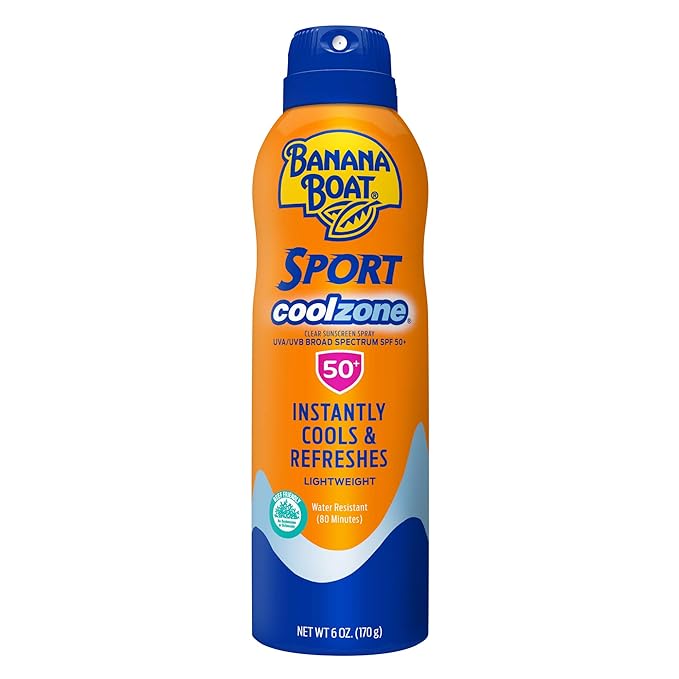 Banana Boat Sport Cool Zone SPF 50 Sunscreen Spray, 6oz, Sport Sunscreen Spray SPF 50, Clear Sunscreen Spray, Banana Boat Sunscreen Spray SPF 50, Oxybenzone Free Sunscreen, 6oz