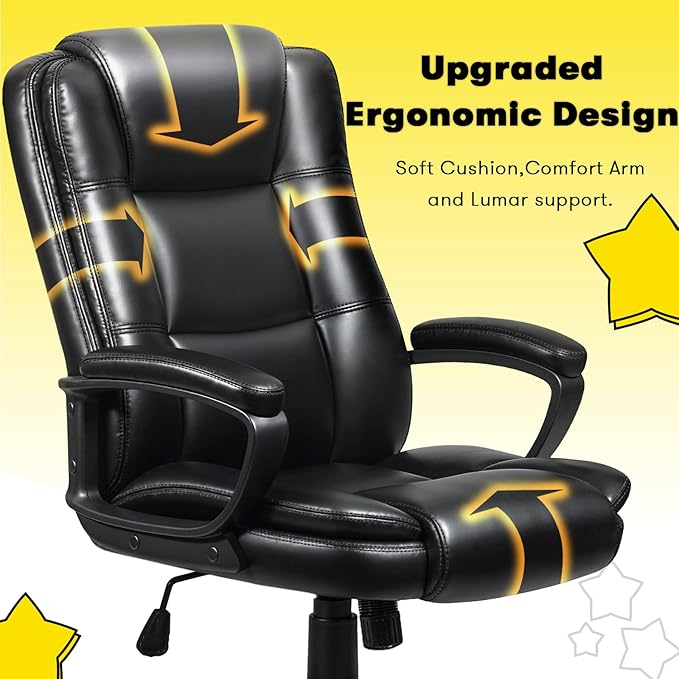 OFIKA Home Office Chair, 400LBS Big and Tall Computer Chair Heavy Duty Design, Ergonomic High Back Cushion Lumbar Back Support, Adjustable Executive Leather with Armrest