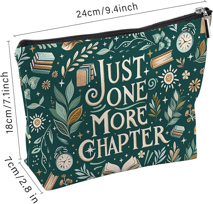 Book Lovers Gifts For Women, Reading Makeup Bag, Reading Cosmetic Bag For Book Lovers, Book Toiletry Pouch With Zipper, Birthday Christmas Gifts For Women, Green Travel Toiletry Bag