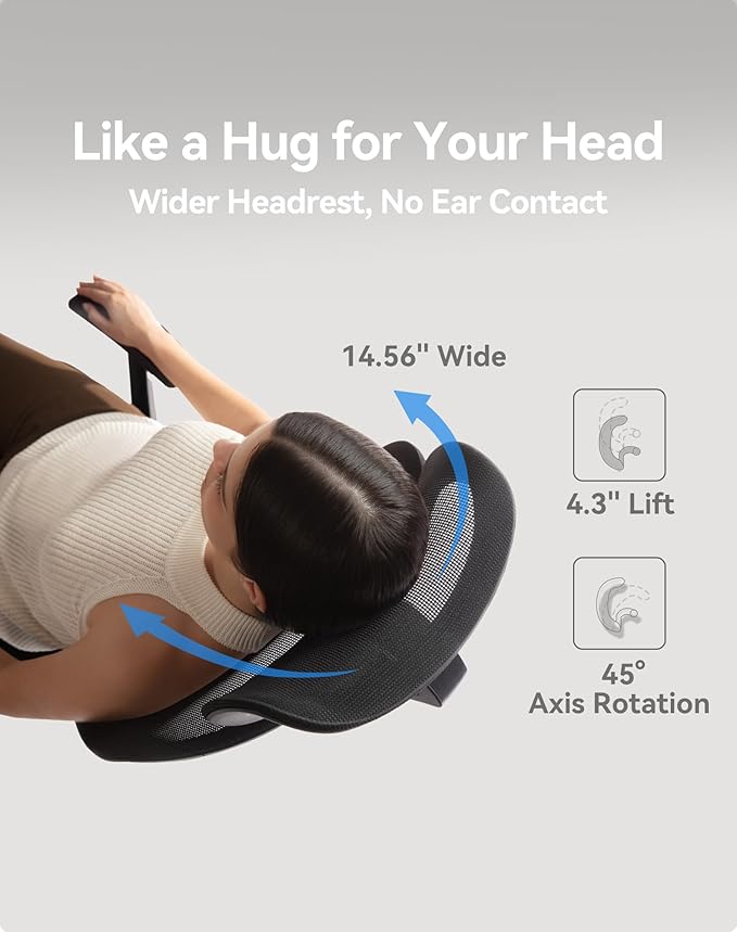 SIHOO Ergonomic Office Chair, High Back Desk Chair, Lumbar Support, Swivel Computer Task Chair with Adjustable Headrest, Tilt Function,Dark Black