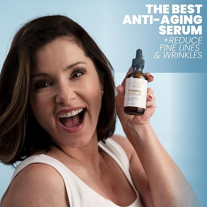 Eva Naturals Vitamin C Serum Plus – Facial Serum with Hyaluronic Acid, Niacinamide, Retinol, and Salicylic Acid – Hydrating and Smoothing Skin Formula – 2 oz