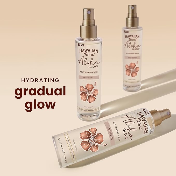 Hawaiian Tropic Aloha Glow Self Tanning Water, 6.4oz, Self Tanner Spray Tan, Fake Tan, Self Tan Water, Sunless Tanner, Self Tanning Spray Body Bronzer, Deep Bronze Tan Self Tanning Mist, 6.4oz