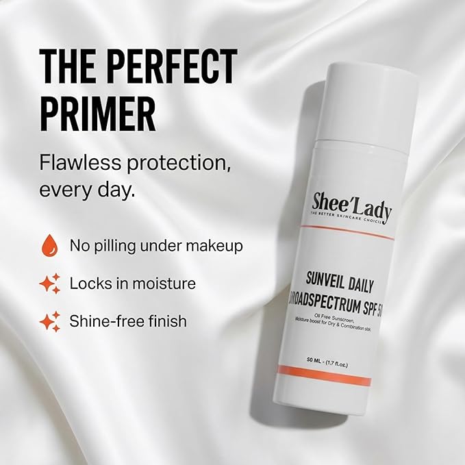 Shee'lady Sunveil Daily Broadspectrum UV Clear Face Sunscreen SPF 50, Oil Free Sunscreen with Zinc Oxide, Dermatologist Recommended