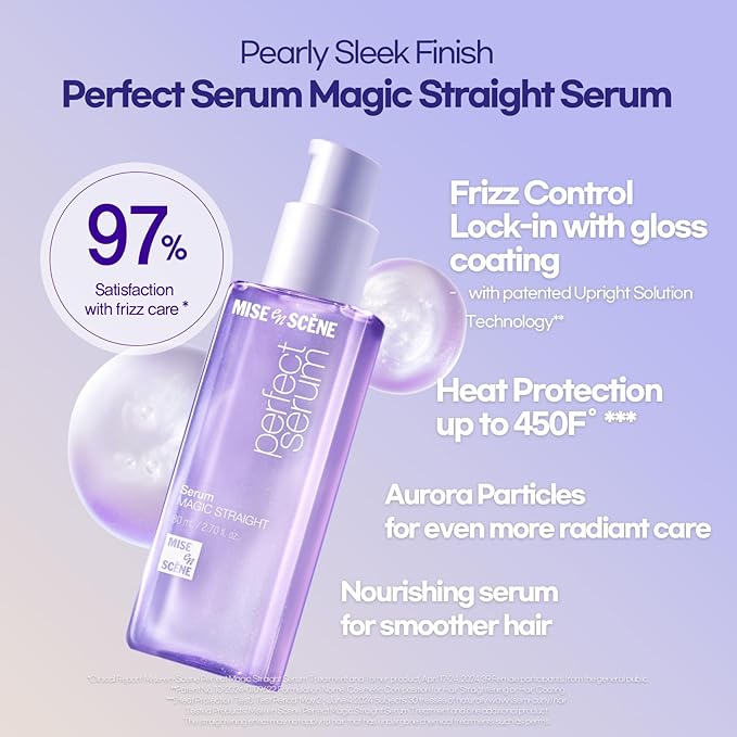 Mise En Scene Perfect Magic Straigth Serum Hair Care Set | Travel Size Hair Products for Frizzy and Dry | Mini Hair Oil for Heat Protection | Flyaway Control | Gift set for women (3 Count)