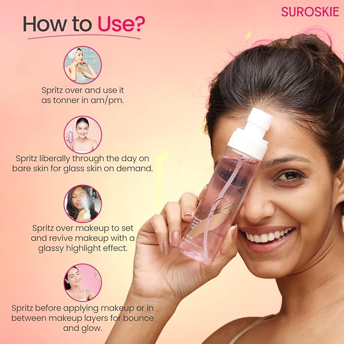 Roses Glass Skin Mist 100Ml | 2 in 1 Face Toner + Makeup Setting Spray | Rose Water for Face with Aloe Vera & Lotus | Toner for Glowing & Hydrating Skin | All Skin Types | for Men & Women