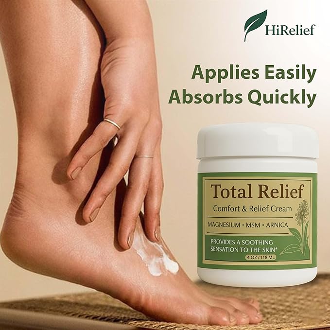 Total Relief Magnesium Cream for Comfort – Fast-Absorbing MSM & Arnica Cream for Healthy, Comfortable Nerves and Daily Comfort – 4 Fl Oz (Pack of 6)