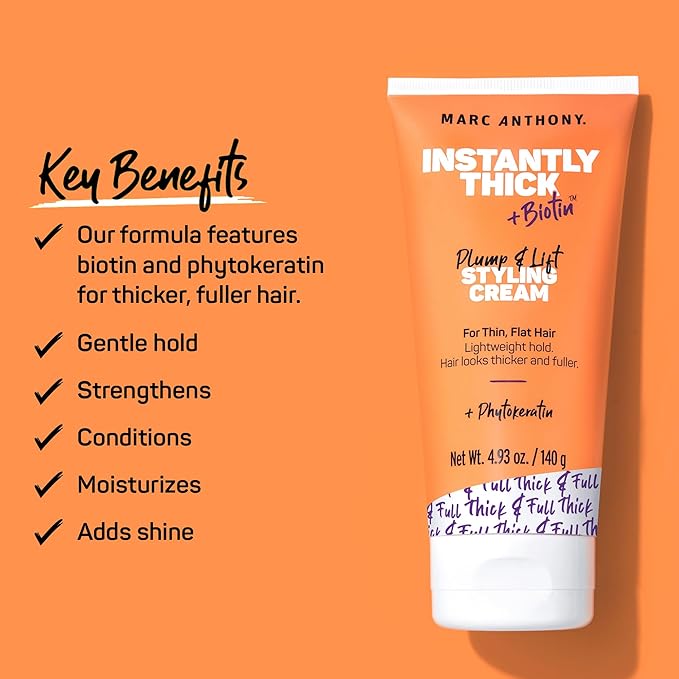 Marc Anthony Hair Thickening Styling Cream for Thin&Flat Hair,Instantly Thick-Volumizing-Hair Cream with Biotin,Lightweight Hold for Thicker Fuller-Hair-Sulfate-Free Haircare Products,(Pack of 6)