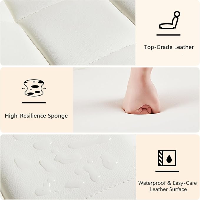 VECELO Stylish Height Adjustable Faux Leather Vanity Chair, Modern Swivel Makeup Chair with Rolling Wheels, Comfortable Padded Task Chair for Bedroom, Dressing Room & Home Office – White
