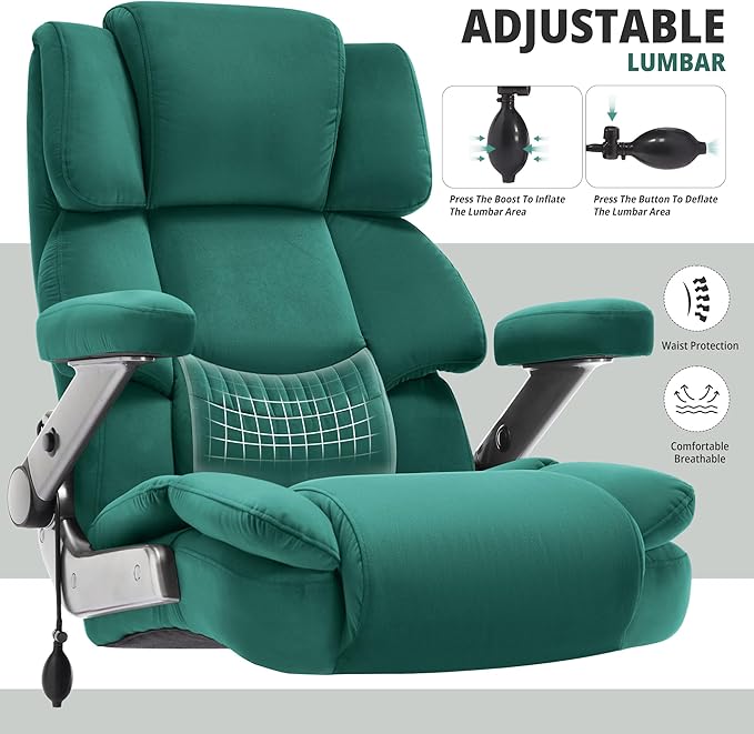 Fabric Big and Tall Office Chair 700lbs-High Back Executive Cloth Computer Chair with Adjustable Lumbar Support 3D Flip Arms Plus Size Rubber Wheels-Extra Wide Large Desk Chairs, Heavy Duty Metal Base