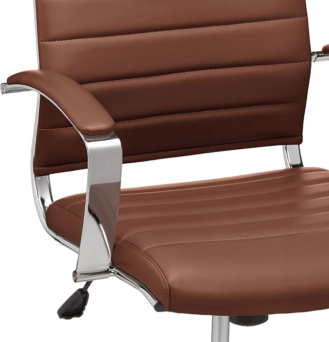 Amazon Basics High-Back Swivel Office Chair with Lumbar Support, Ergonomic Ribbed Faux Leather, Adjustable Height, 24.75"D x 23.25"W x 45.25"H, Brick Red
