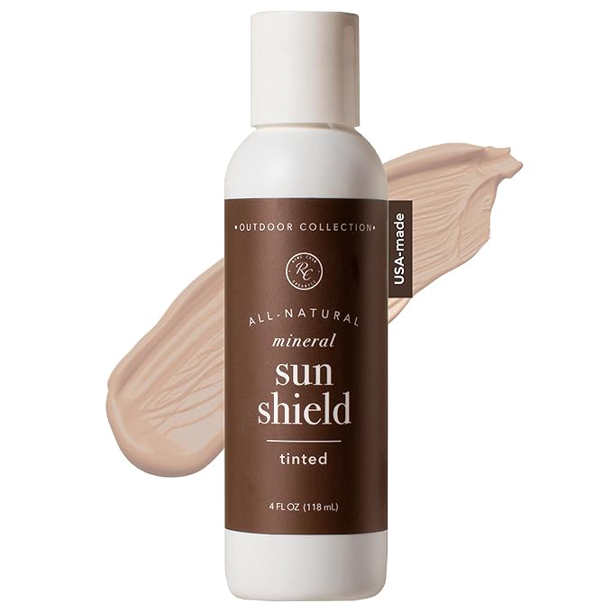Rowe Casa Organics Sun Shield Natural Sunscreen, Broad Spectrum, Non-Nano Zinc Oxide and Titanium Dioxide, with Vitamin C, Tinted