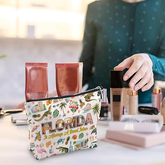 Florida Makeup Bag, Florida Gifts For Women Friends, Vacation Souvenirs Makeup Pouch, Travel Toiletry Bag With Zipper, Birthday Anniversary Christmas Gifts For Best Friend Bestie Her