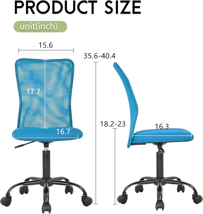 BestOffice Ergonomic Office Chair Desk Chair Mesh Computer Chair Armless Back Support Modern Executive Rolling Swivel Chair with Lumbar Support（Blue）