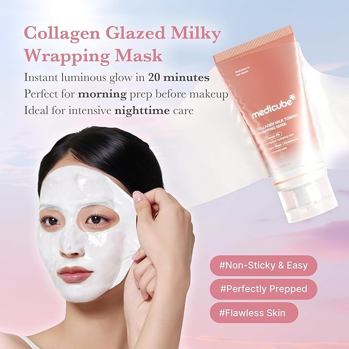 medicube Day & Night Collagen Wrapping Mask Duo: Collagen Glazed Milky Glow Daytime and Overnight Wrapping Mask | Hydrating & Firming Skincare Gift Set for Radiant Skin, Gifts for Women