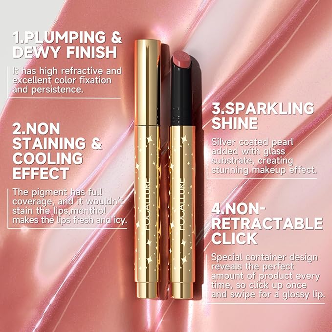 FOCALLURE Sparkling Gem Lip Plump, Hydrating & Volumizing Lip Plumper Gloss Balm, High-Shine Lip Plumping Pen, Plumps & Moisturizes, Vegan & Cruelty-Free, CINNAMON