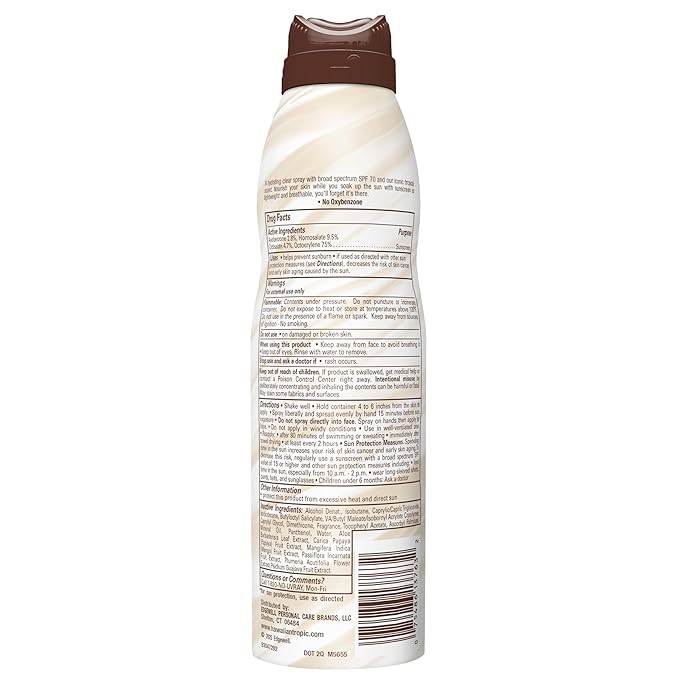 Hawaiian Tropic Weightless Hydration Sunscreen Spray SPF 70, 6oz | High SPF Sunblock, Oxybenzone Free, Hawaiian Tropic Spray Sunscreen, 6oz
