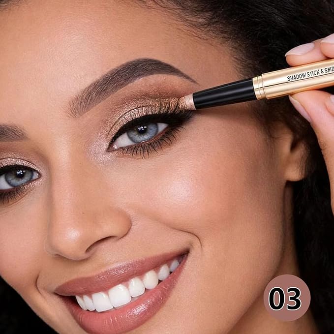 Rose Gold Eyeshadow Stick and Sponge Brush Cream Shimmer Smooth Eyeshadow Pencil Hypoallergenic Waterproof Eye Shadow Eyeliner Highlighter Stick Primer Palette Glitter Liquid Nude Korean Matte