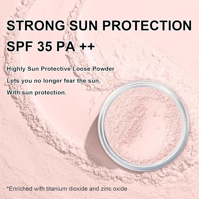 Mineral Setting Powder, SPF 35, Sunscreen Pink Face Loose Blurring FinishingPowder, Sheer Coverage, Weightless and Oil Control. Extend Base Makeup (#04 Pink Setting Makeup)