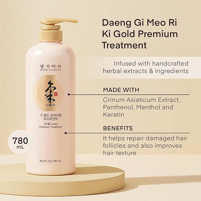 Daeng Gi Meo Ri- Ki Gold Premium Shampoo+Treatment Set, Effectively Moisture to Dry and Rough Hair, No Artificial Color, 780ml each