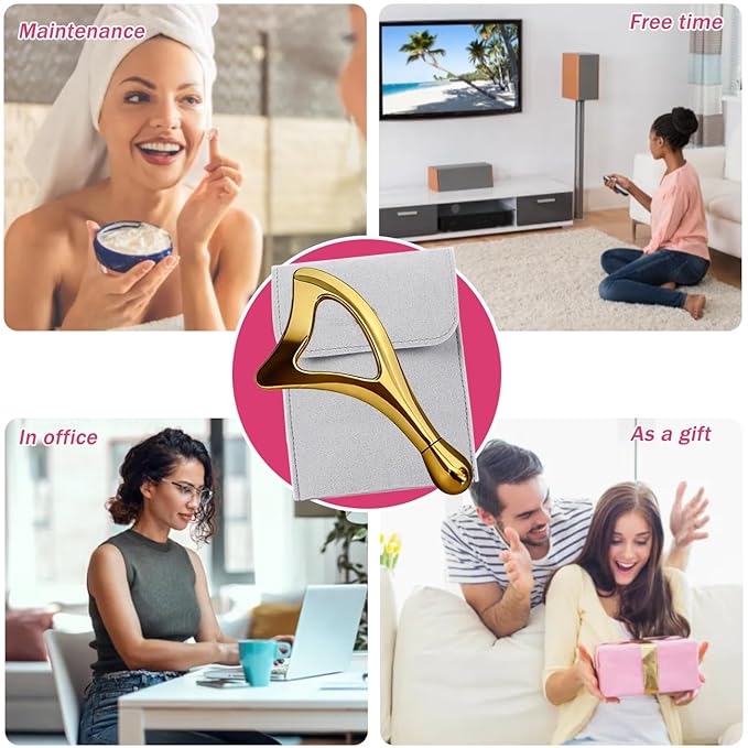 Gua Sha Facial Tools with Eye Roller, Facial Massage Tool for Face Sculpting Daily Beauty Routine Edema, Gift for Women Gold