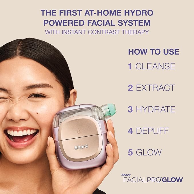 Shark FacialPro Glow at-Home Hydro-Powered Facial System with DePuffi Hot & Cold Therapy – Professional Spa Skincare Device for Pore Cleansing, Hydration, & Radiant Glow, Lilac, FH320PL