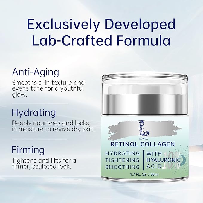 Retinol Firming Face & Neck Cream with Collagen and Hyaluronic Acid – Anti-Aging Moisturizer for Wrinkles, Lifting & Hydration for Men & Women, 1.7 Fl Oz