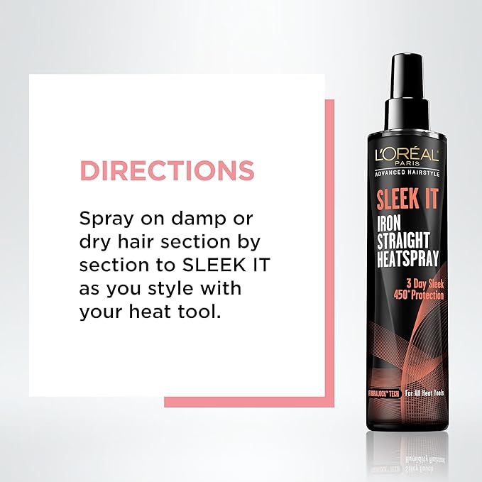 L'Oréal Paris Advanced Hairstyle Sleek It Iron Straight Heat Spray, 5.7 Ounce