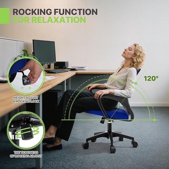 Magshion Ergonomic Office Chair 20 Pack, Mid-Back Mesh Desk Chair, Adjustable Swivel Computer Chair with Lumbar Support & Breathable Backrest for Gaming, Work, Study, 300 Lbs Capacity, Navy Blue
