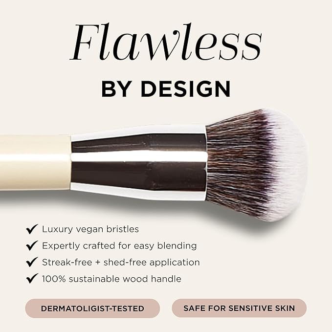 HALEYS Beauty Kabuki Makeup Brush + 6 Mini Skin Tint Foundation Set, Blending Brush for Powder, Foundation, Bronzer, Blush & Mineral Make up, Streak-Free Airbrushed Base Travel Kit & Gifts for Women