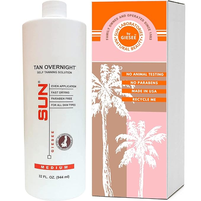 Spray Tan Solution (Medium) Airbrush Tanning Micro Mist (32oz) for Self Tanning Natural Sunless Solution, Body and Face for Bronzing and Golden Tan (Packaging May Very)