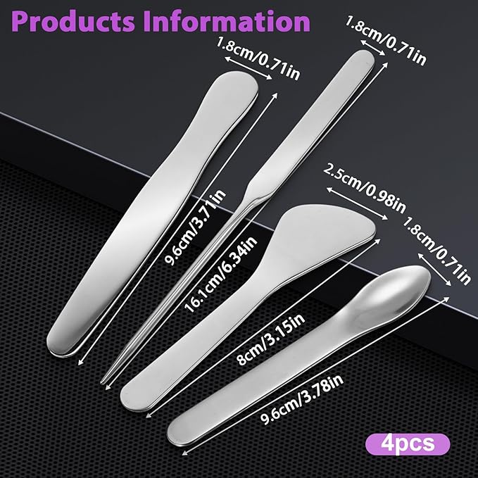4PCS Stainless Steel Makeup Spatula Mini Metal Cosmetic Spatula Korean Skincare Spatula Multi-functional Beauty Spatula Tiny Facial Spatula Beauty Accessories for Personal Care Makeup Cosmetics Tools