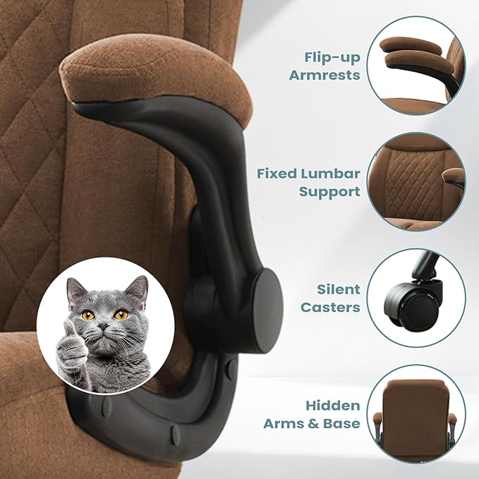 Drafting Chair for Standing Desk – Tall Office Chair with Adjustable Height & Foot Ring, Flip-Up Arms, Lumbar Support – Comfortable Fabric Seat, Ideal Home Desk Chair