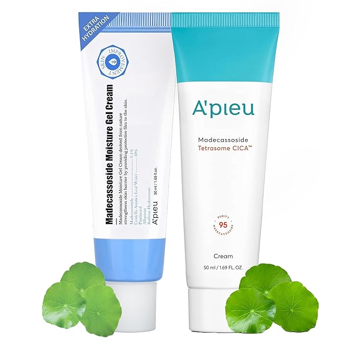 A’PIEU Madecassoside Skincare Bundle – Moisture Gel Cream & Tetrasome Cica Cream (2 x 1.69 fl oz) – Hydrating & Calming Set for Dry, Sensitive, and Combination Skin – Centella Asiatica, Panthenol
