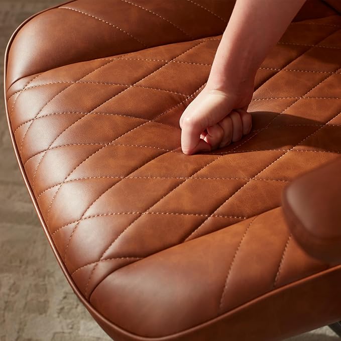 Brown Leather Office Desk Chair with Quiet Rubber Wheels, Height Adjustable, Padded Arms, Vintage Mid Century Office Chair, Retro Style Desk Chair