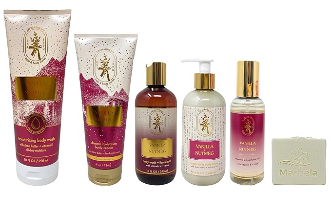 Bath & Body Works Aromatherapy Vanilla Nutmeg - Moisturizing Body Wash - Body Cream - Body Wash + Foam Bath - Body Lotion - Essential Oil Perfume Mist with a Natural Oats Soap