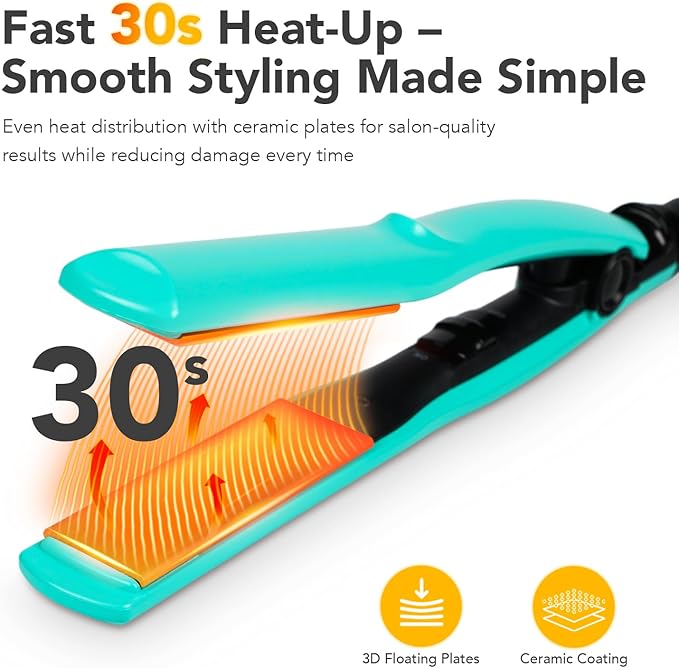 Mini 1 Inch Ceramic Flat Iron – Compact Hair Straightener for Short Hair & Bangs, Dual Voltage Travel-Friendly, Green