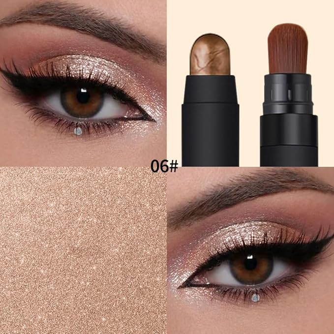 Shimmer Eyeshadow Stick –Soft Bronze Dual-Ended Creamy Pearl Eye Shadow Pencil with Built-In Smudger, Waterproof Long-Lasting High Pigment Eye Makeup for Smooth Glide 06#