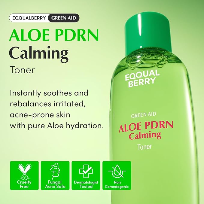 EQQUALBERRY Aloe PDRN Calming Toner, for Sensitive, | Instant Relief & Cooling | Non-Comedogenic & Fungal Acne Safe, Skin Barrier Repair | K-Beauty (5.07 fl.oz / 150ml)