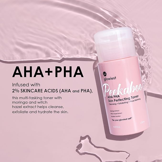glowiest Peekaboo AHA PHA Toner + Facial Cotton Towels (Large) Bundle | Gentle Exfoliating Toner & Cotton Towel Set