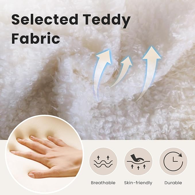 IWMH Criss Cross Chair Cross Legged Office Chair with Wheels Armless Wide Seat Desk Chairs Height Adjustable Computer Task Chairs Swivel Vanity Chair for Home Office Bedroom Make Up Teddy Fabric White