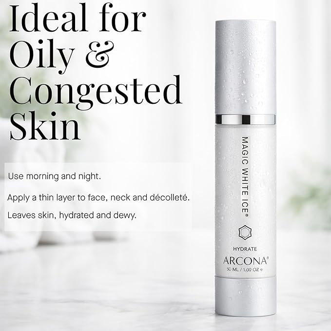 ARCONA Magic White Ice - Daily Hyaluronic Acid Moisturizer, 1.69 Fl Oz | Oil Free Moisturizer with White Cranberry, Organic Aloe, Tea Tree, Vitamin C & Glyercin