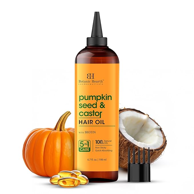 Botanic Hearth 100% Pure Pumpkin Castor Oil For Hair Growth & Hair Treatment Oils 6.7 Fl oz | Infused with coconut Oil | Hair Oil Repairs Dry Damaged Hair, Strengthening, Healthier | All Hair Types