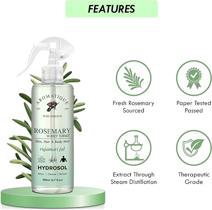 Aromatique Rosemary Water for Hair Growth,Hydrosol/Toner/Mist for Skin Brightening 600ml
