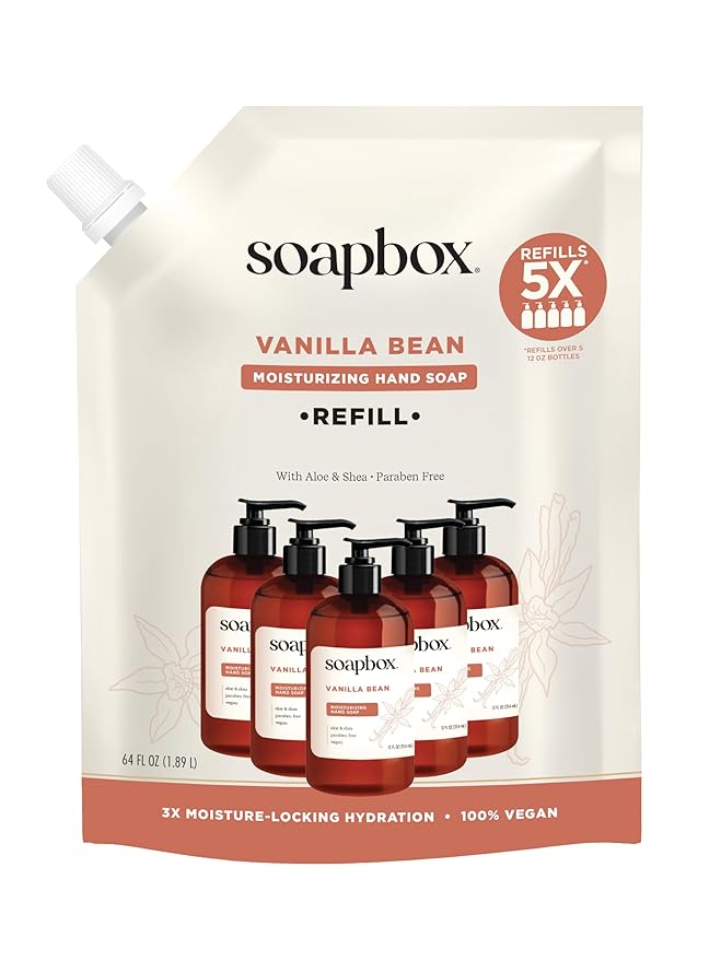 Soapbox Liquid Hand Soap Refill, Vanilla Bean, Gentle & Moisturizing Hand Wash for Kitchen and Bathroom, Vegan & Cruelty Free, 64oz Half Gallon Refill (Pack of 1)