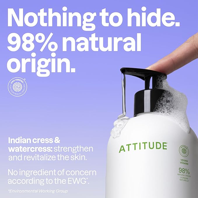 ATTITUDE Liquid Hand Soap, EWG Verified, Plant and Mineral-Based, Vegan Personal Care Products, Pear & Amber, 16 Fl Oz
